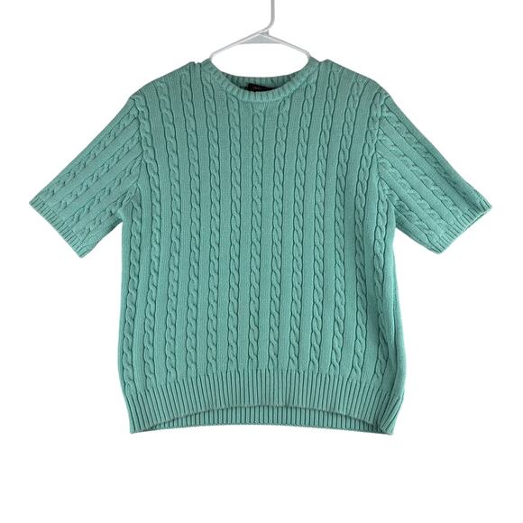 Vintage Charter Club Cable Knit Sweater Women's Large Short Sleeve Mint READ - Picture 1 of 10